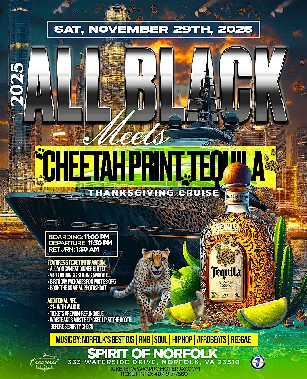 2025 All Black Meets Cheetah Print Tequila Thanksgiving Cruise