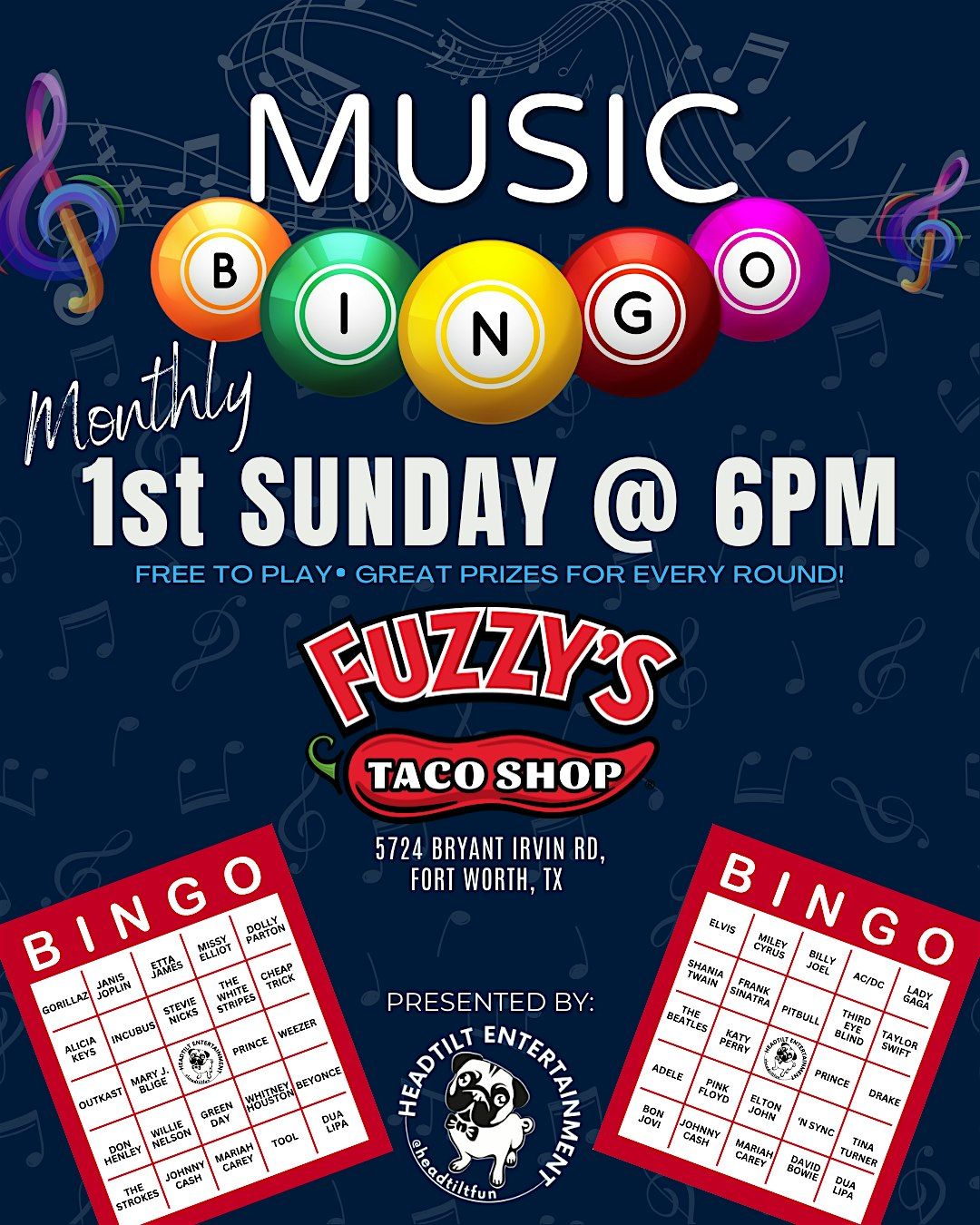 Music Bingo at Fuzzy\u2019s Taco Shop  - Bryant Irvin