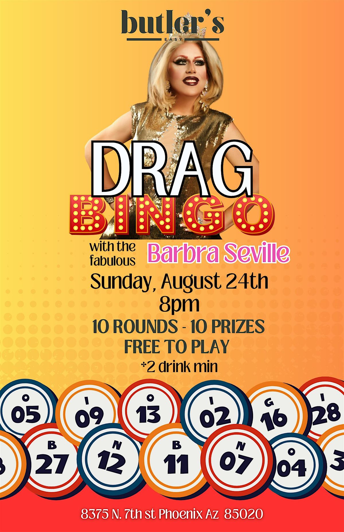 Drag Bingo with Barbra Seville at Butler's Easy!
