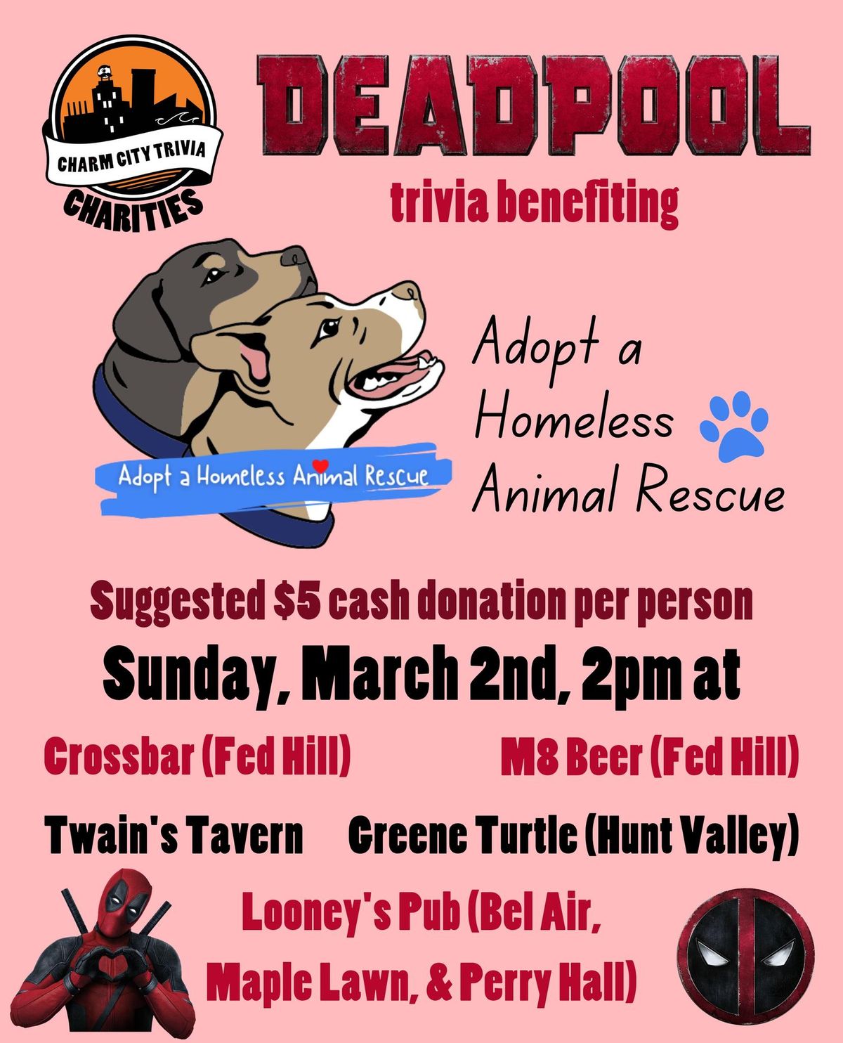 Deadpool Trivia Night \u2013 Benefiting Adopt a Homeless Animal Rescue!