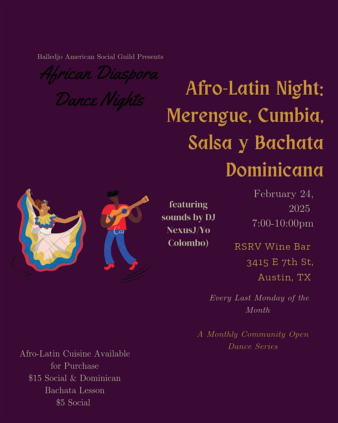 Afro-Latin Night : Salsa,  Merengue, Cumbia & Dominican Bachata