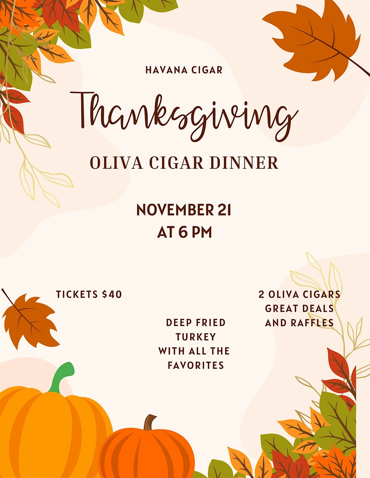 Thanksgiving Cigar Dinner with Oliva Cigar