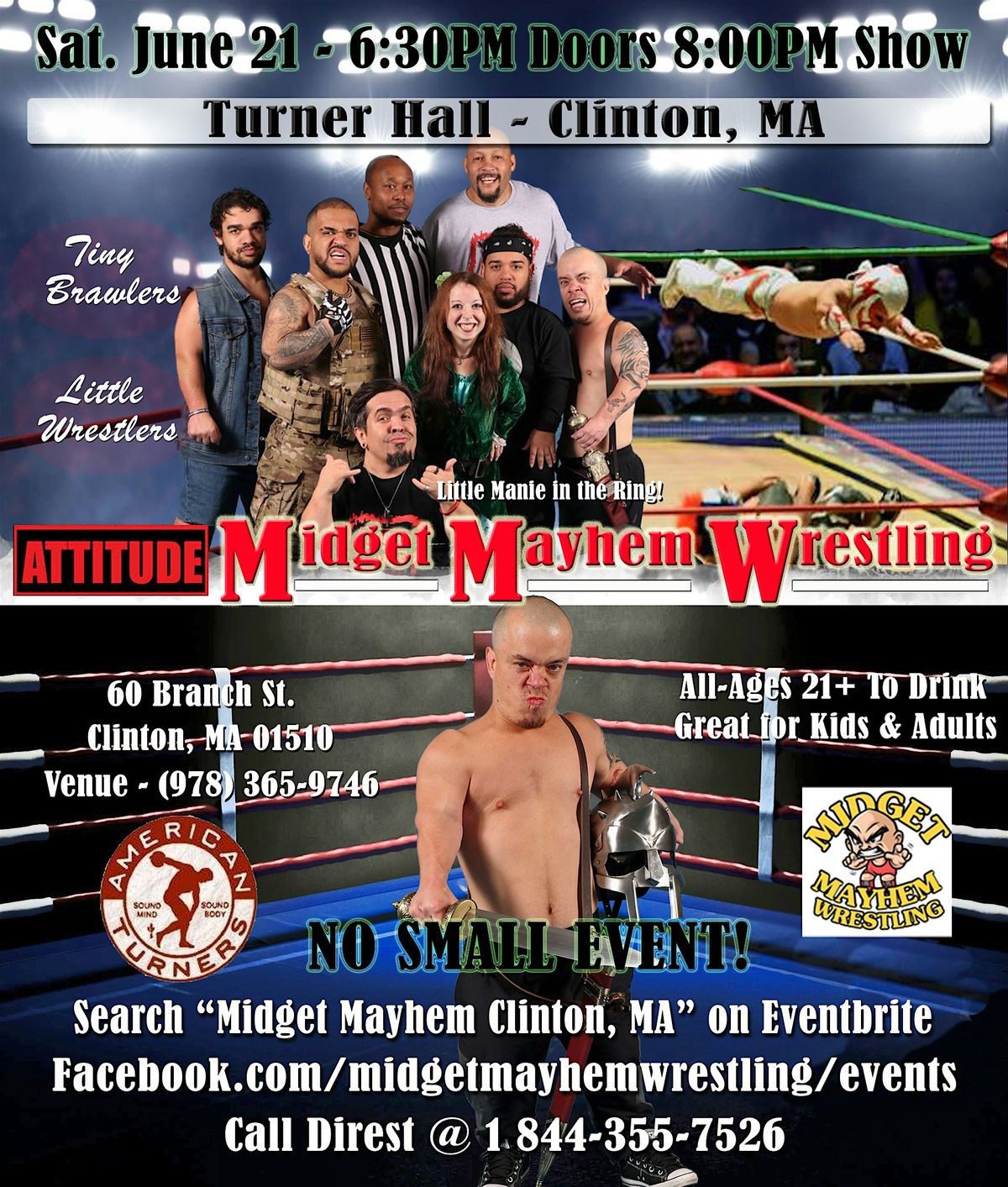 Midget Mayhem Wrestling with Attitude Goes Wild! Clinton MA (All-Ages)