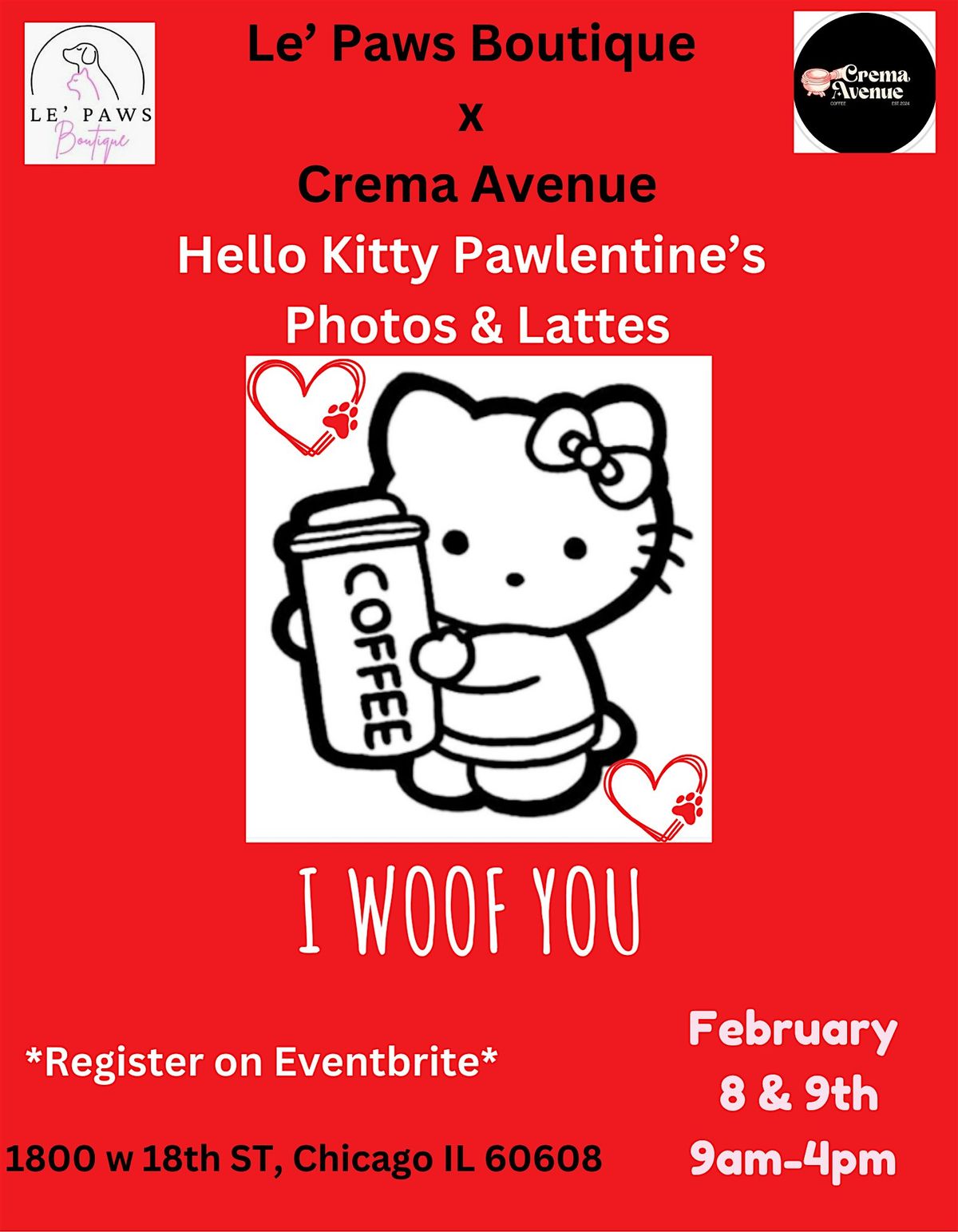 Pet Valentine Hello Kitty Photo-Op and Lattes-Sunday Edition