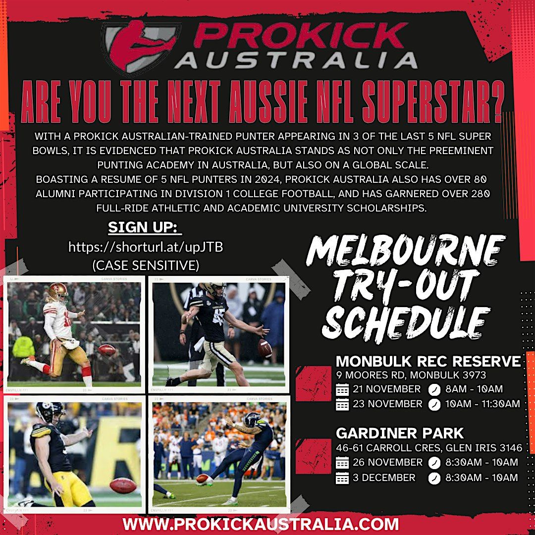 Prokick Australia - MELBOURNE TRY-OUTS NFL\/COLLEGE *MULTIPLE SESSIONS*