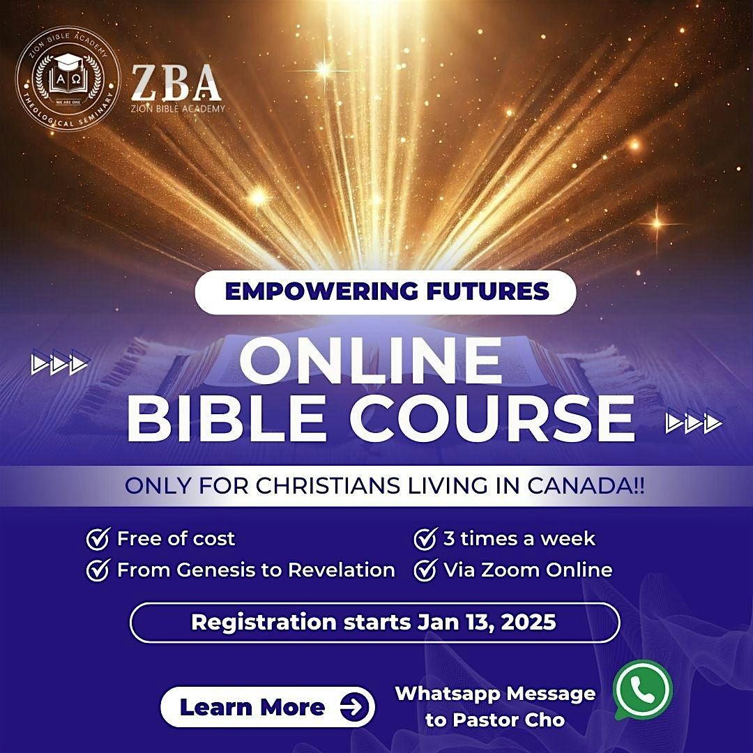 Zion Bible Academy(ZBA)'s Free Online Bible Course for Toronto, Canada.