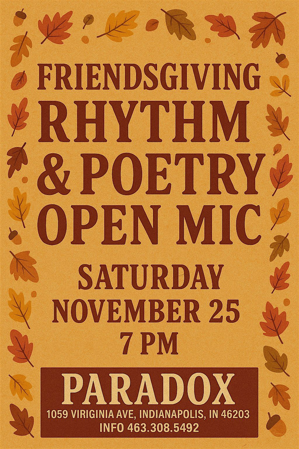 Friendsgiving Rhythm & Poetry Open Mic @ Paradox