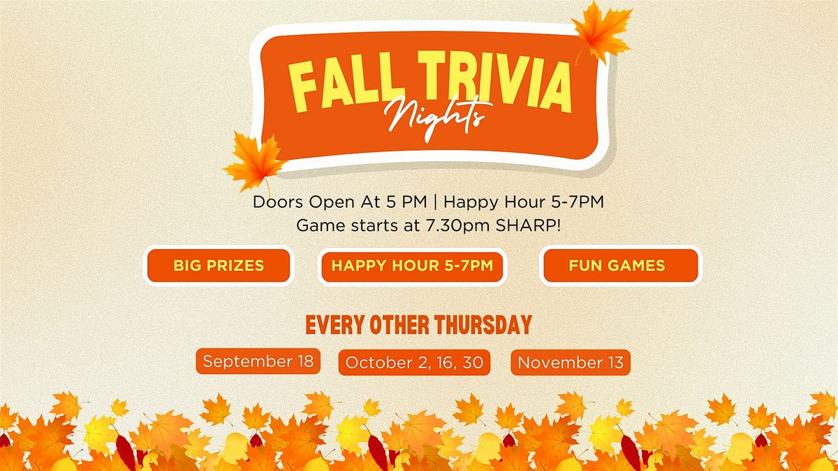 Oct 2nd  FREE Trivia Nights @ Wyne Tasting Bar - Gift cards to be won!
