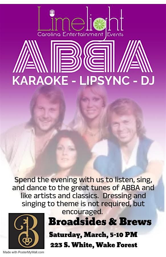 ABBA Themed Karaoke & Lipsync at Broadsides and Brews - Wake Forest