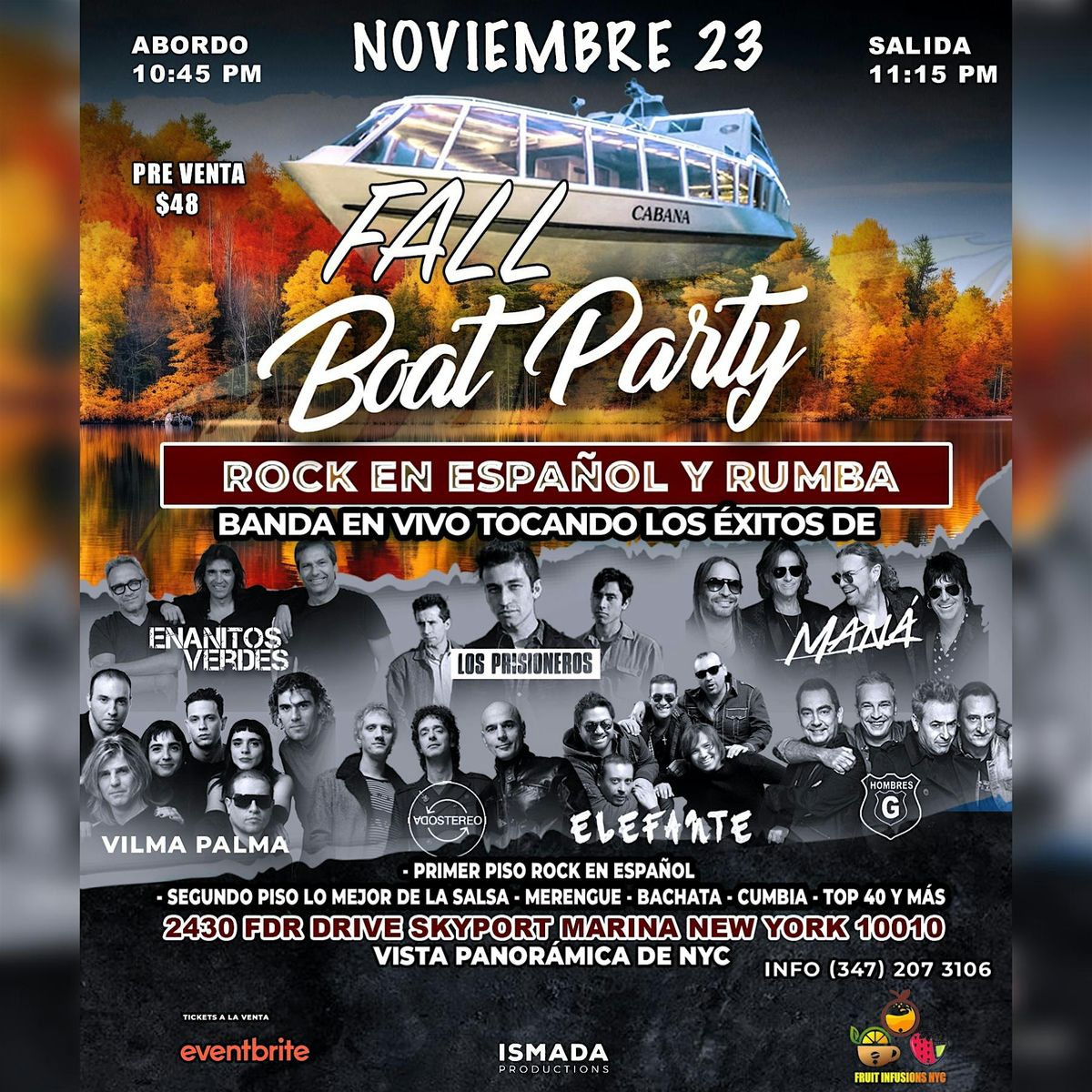 Fall Boat Party con Rock en Espanol y rumba