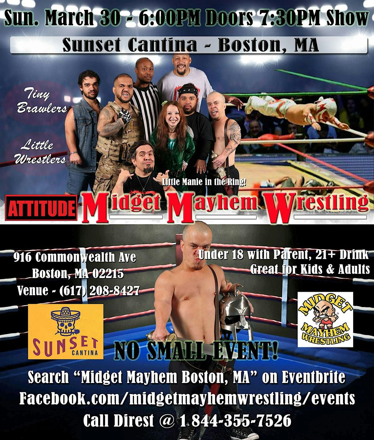 Midget Mayhem Wrestling with Attitude Goes Wild! Boston MA (All-Ages)