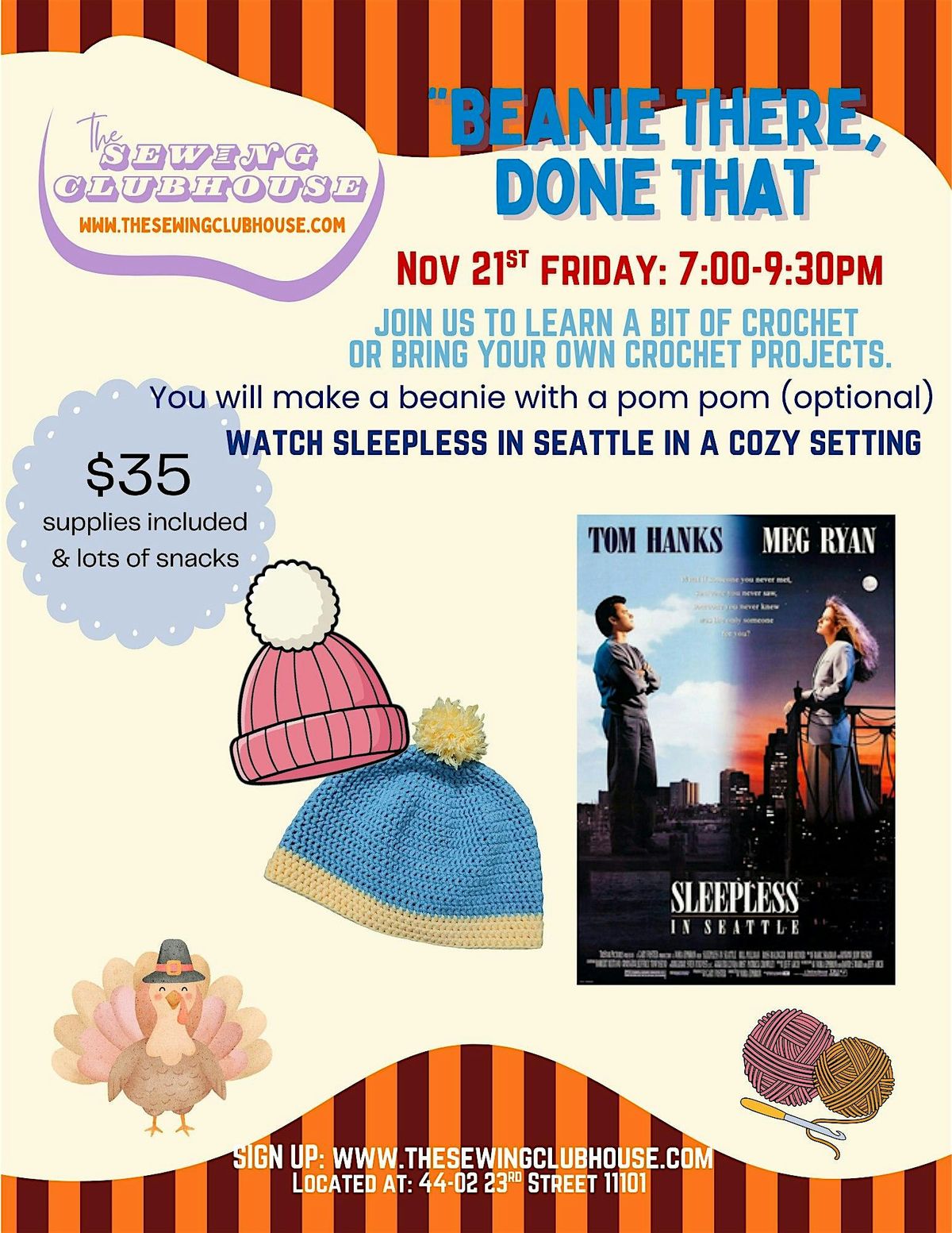 Learn to crochet, make a beanie movie night