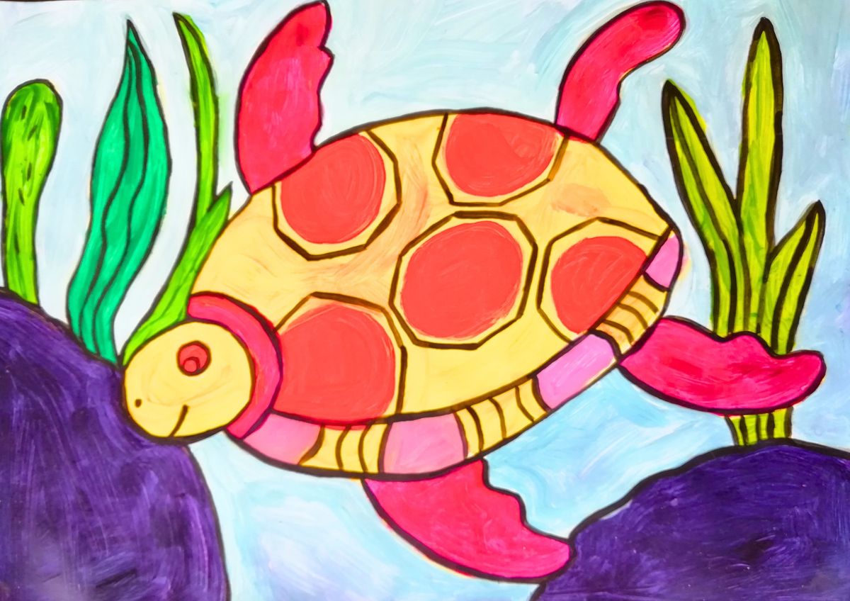 Let's Paint!  RAINBOW SEA TURTLE- Creative Canvas Club