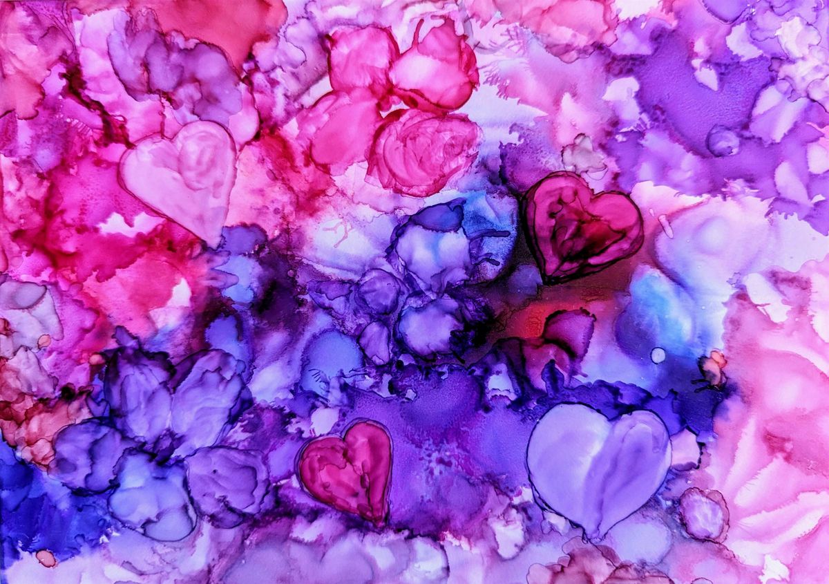 Art Happy Hour | Hearts and Flowers in Alcohol Ink