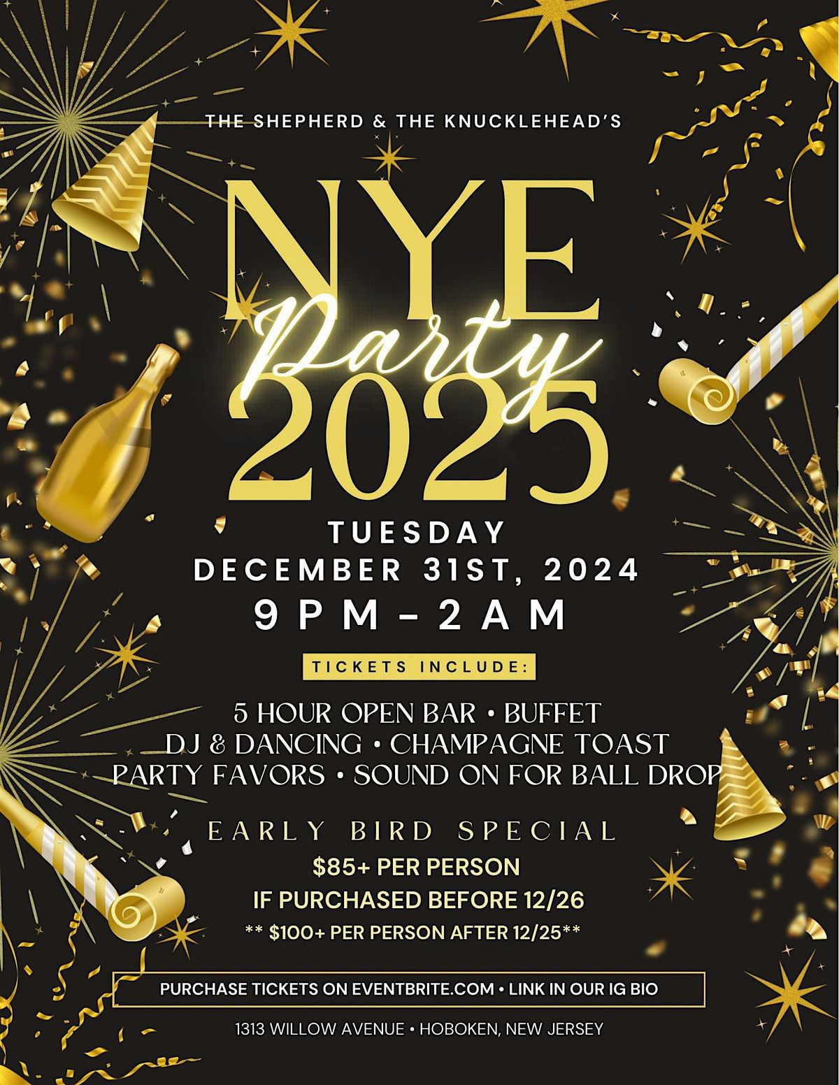 New Years Eve: 5 HOUR OPEN BAR & BUFFET at The Shepherd & the Knucklehead