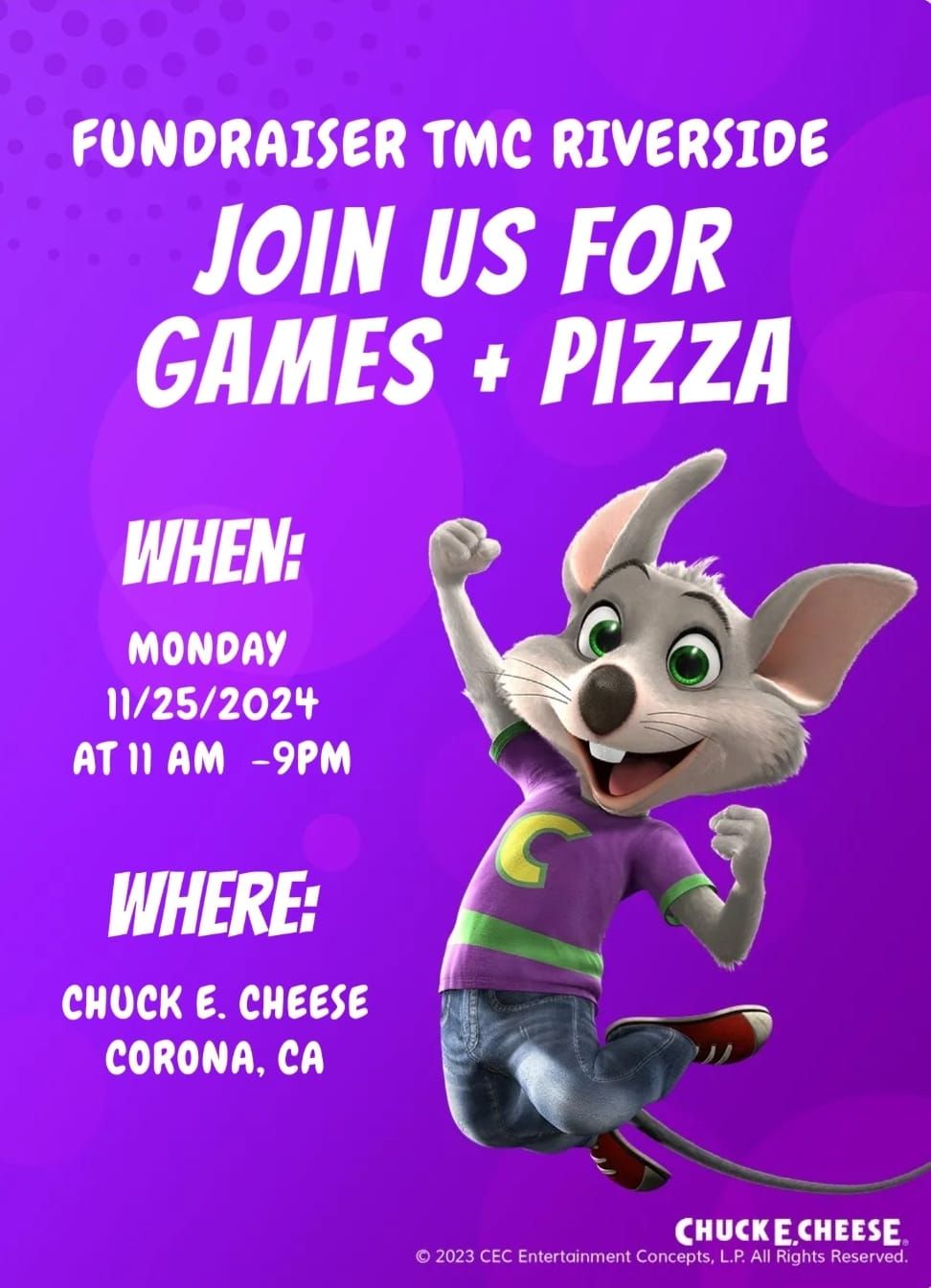  Fundraiser: Chuck E Cheese 