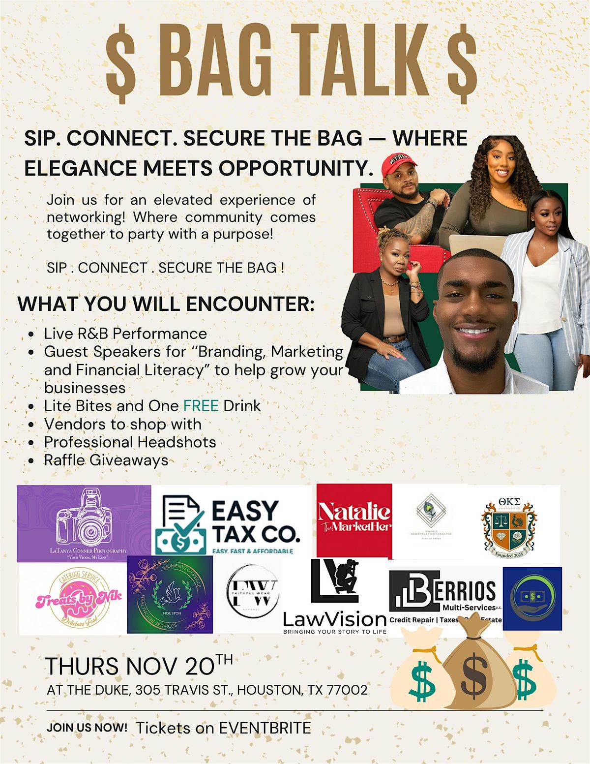 Bag Talk \u2014 Sip. Connect. Secure the bag.