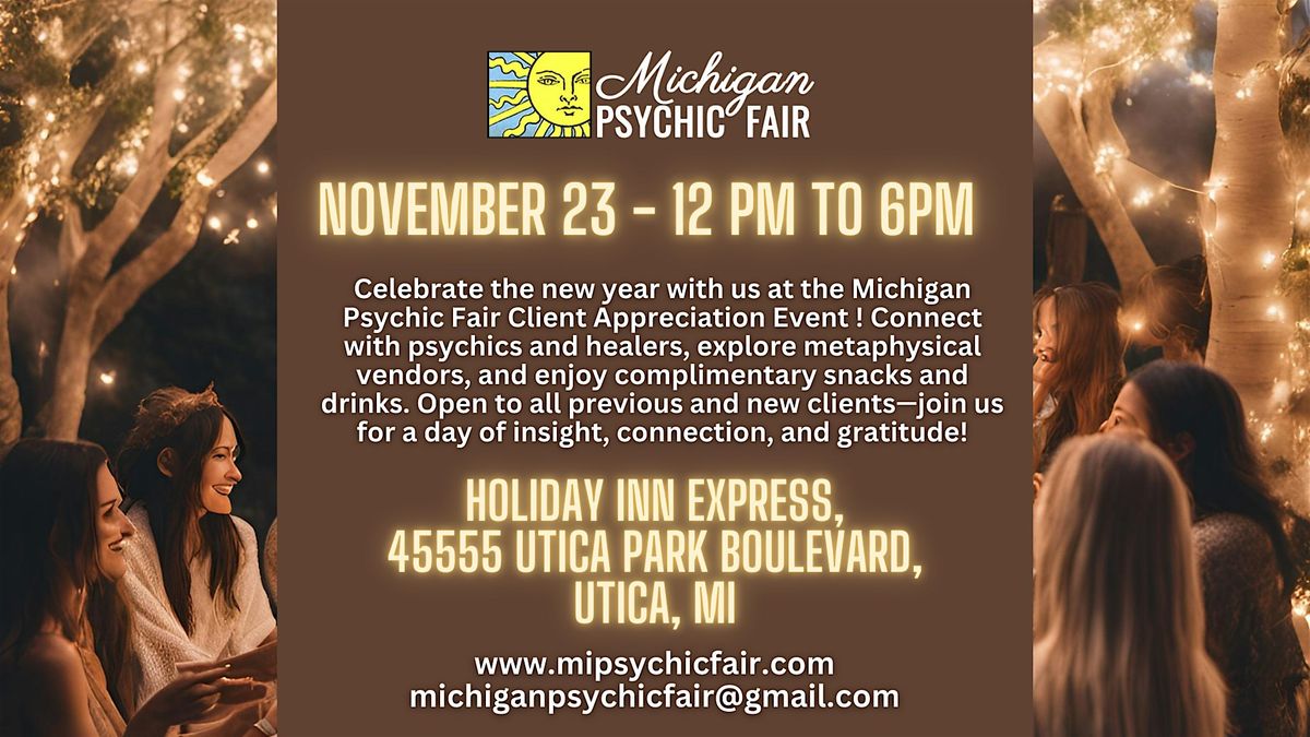 Michigan Psychic Fair November 23, 2025, Utica, MI