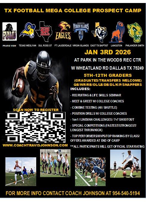 TX BOYS FOOTBALL\/GIRLS FLAG WINTER MEGA COLLEGE PROSPECT CAMP JAN 3RD 2026