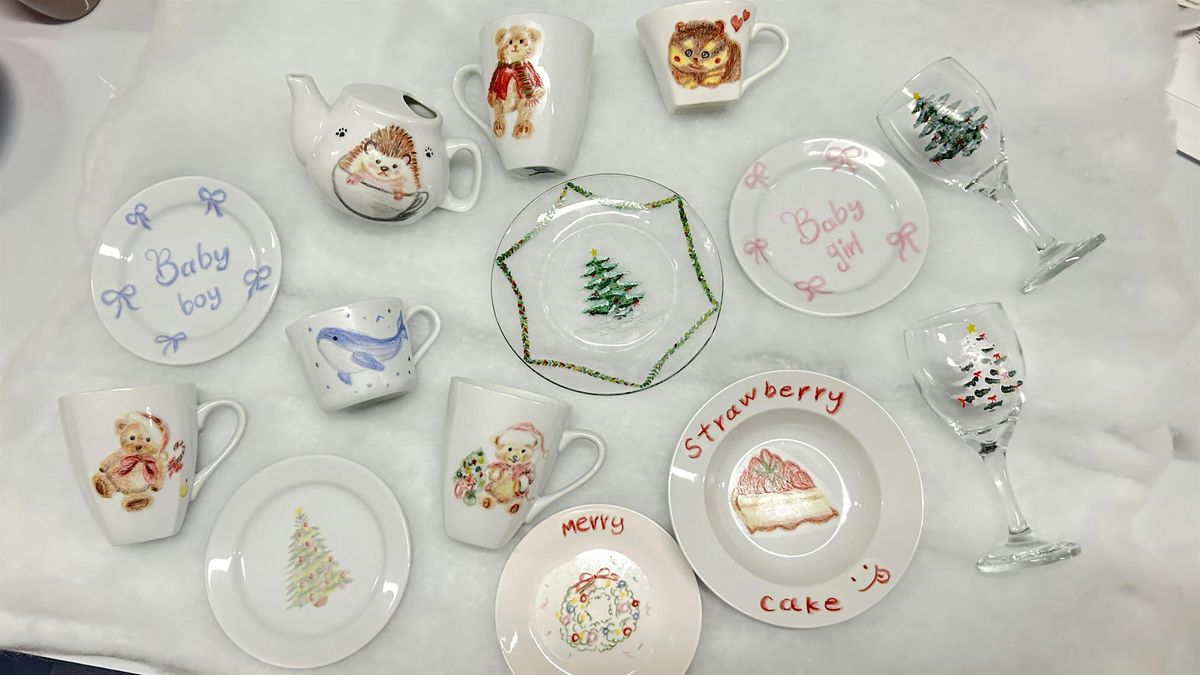 Christmas event! Create your own cup\/plate : Glass & Pottery painting Class