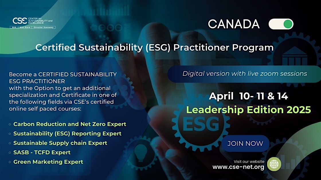 Certified Sustainability (ESG)Practitioner Program, Leadership Edition 2025