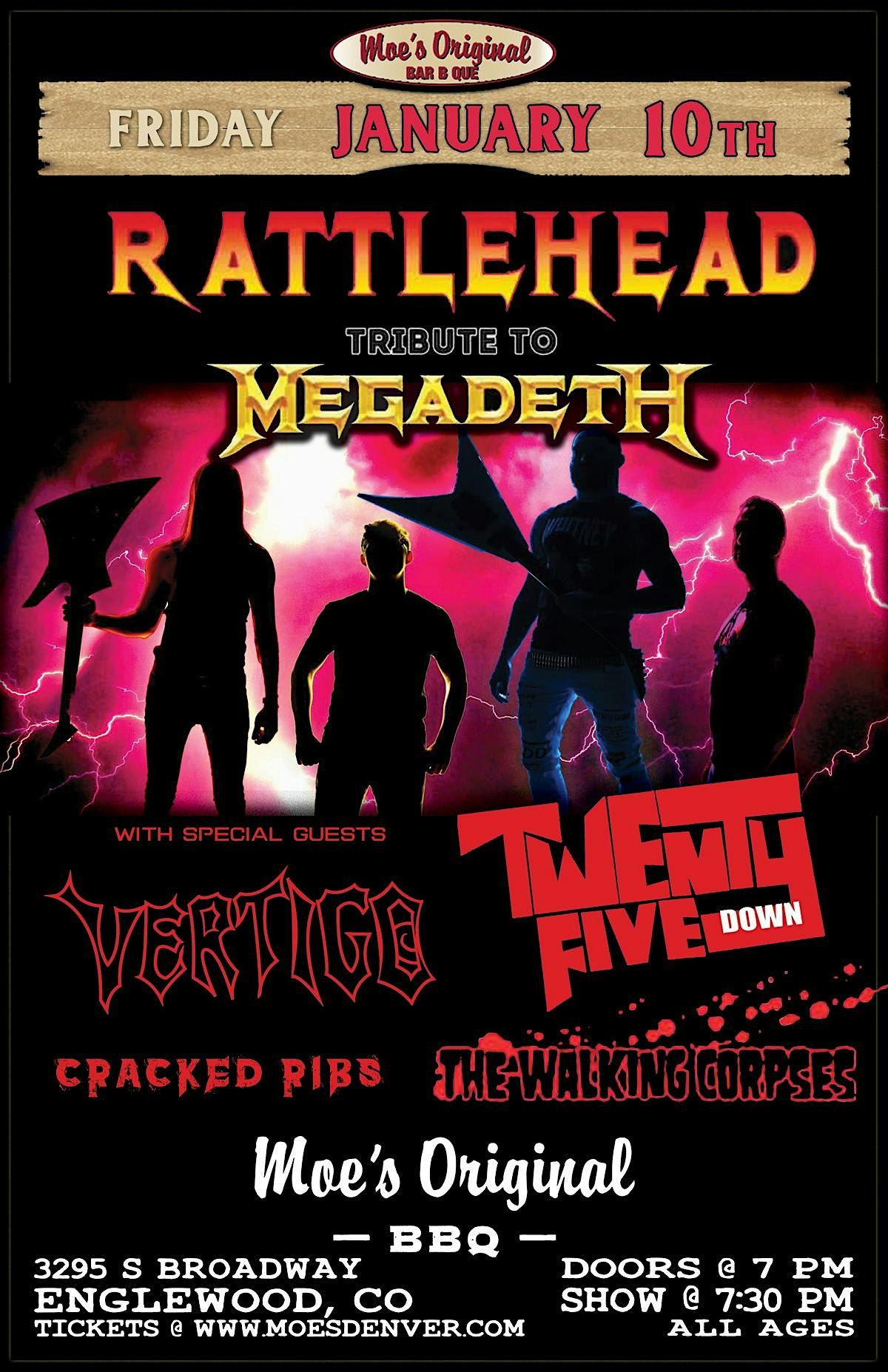 Rattlehead w\/ Vertigo + 25 Down + Cracked Ribs + The Walking Corpses