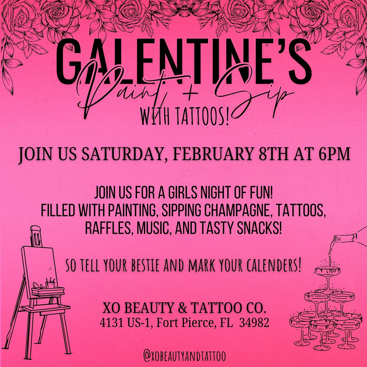 \ud83d\udc96 GALENTINE\u2019S Paint + Sip (with Tattoos) \ud83d\udc96