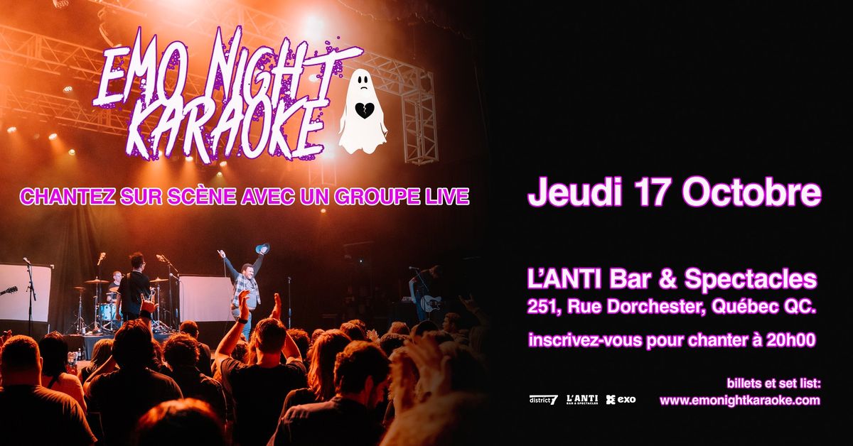 Emo Night Karaoke - Chantez sur sc\u00e8ne avec un groupe live  \/\/ Jeudi 17 octobre 2024 \/\/ L'Anti