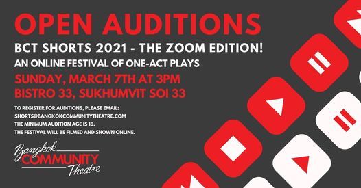 AUDITIONS for BCT SHORTS 2021 - The ZOOM Edition!