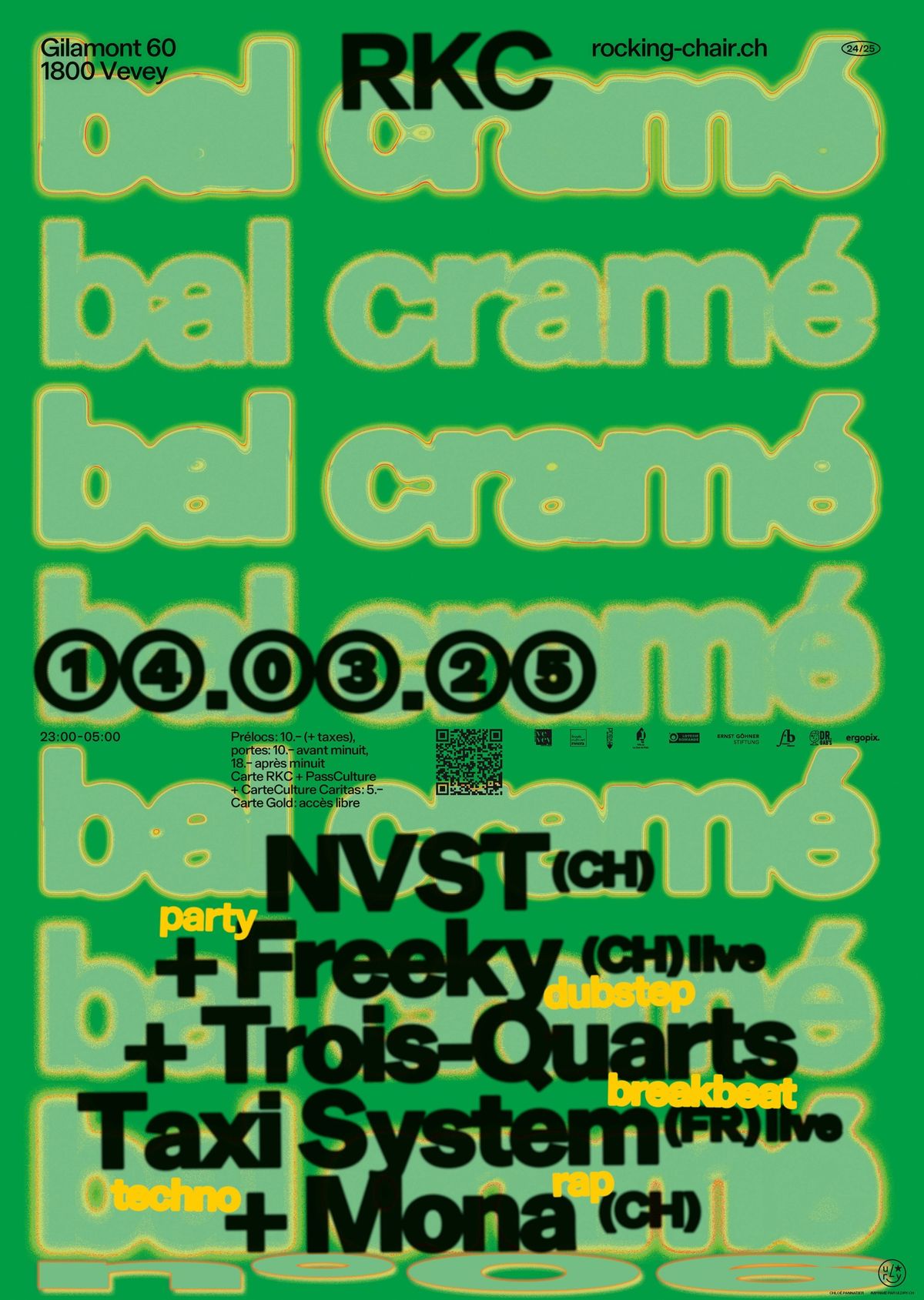 Bal Cram\u00e9 : NVST (CH) + Freeky (CH - live) + Trois-Quarts Taxi System (FR - live) + Mona (CH)