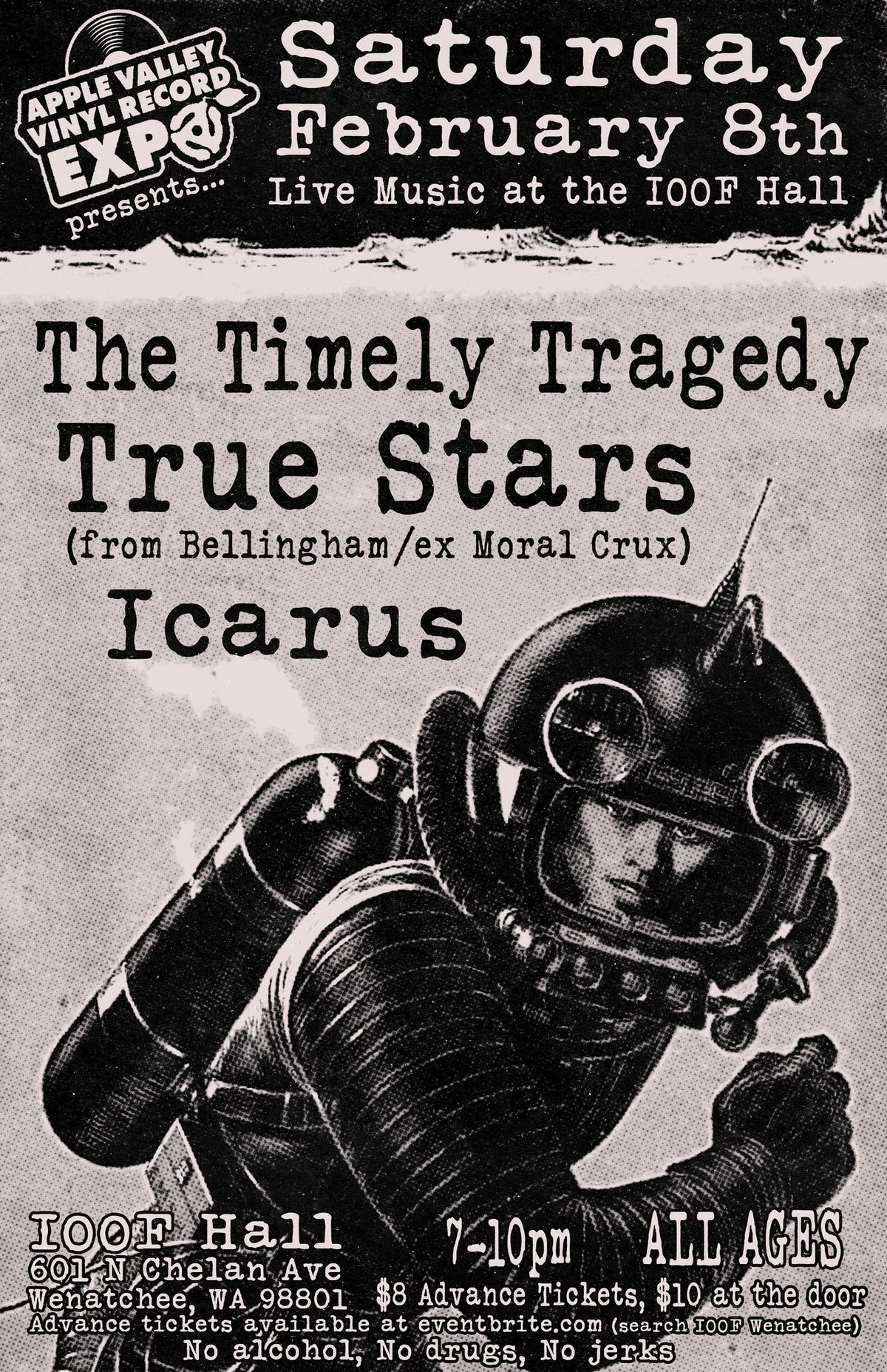 Live Music (all ages) Featuring The Timely Tragedy, True Stars (ex Moral Crux) and Icarus