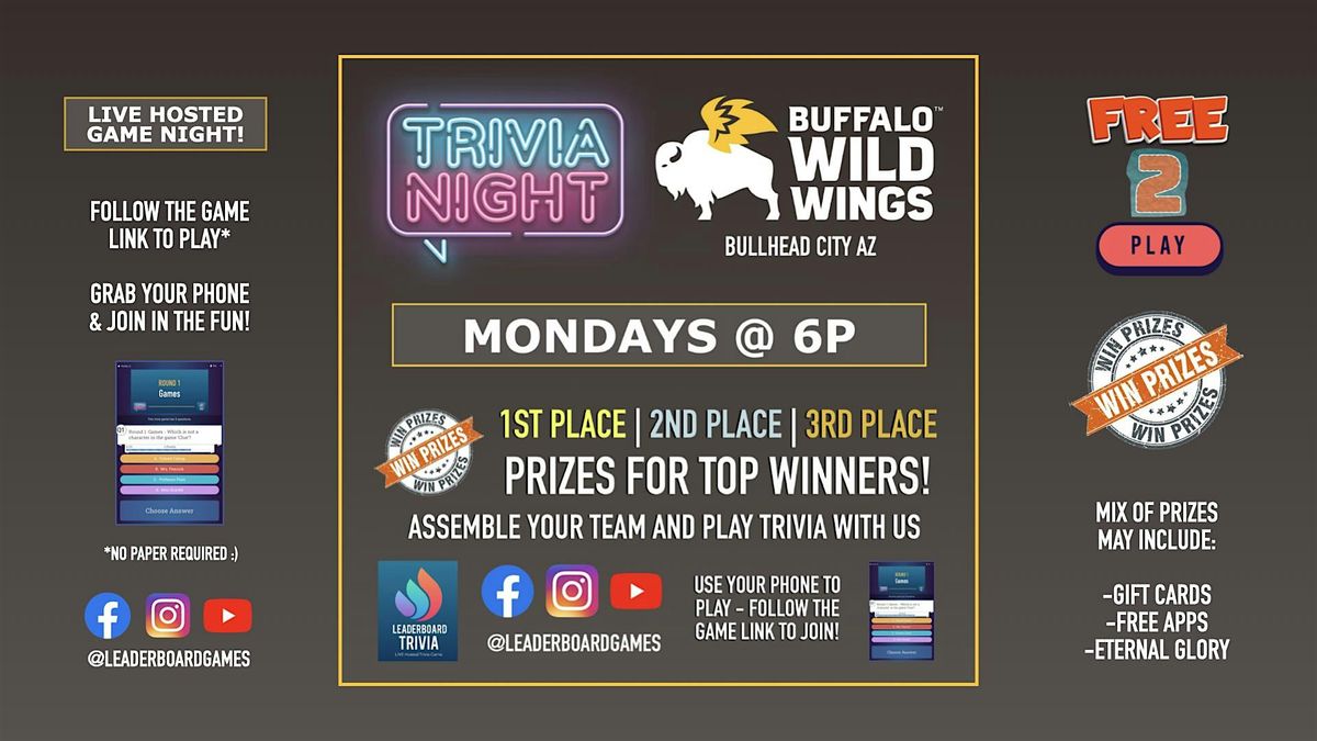 Trivia Night | Buffalo Wild Wings - Bullhead City AZ - MON 6p