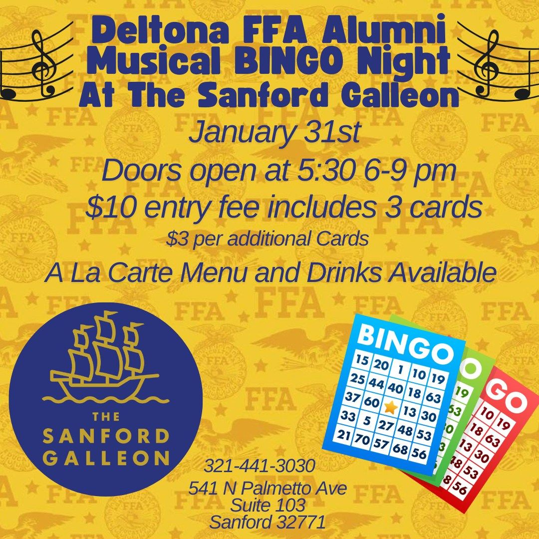 The Sanford Galleon Musical Bingo Benefitting Deltona FFA Alumni January 21, 2025