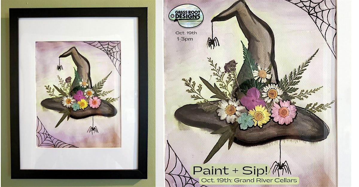 Framed Witch Hat with Pressed Flowers| Paint + Sip at Grand River Cellars