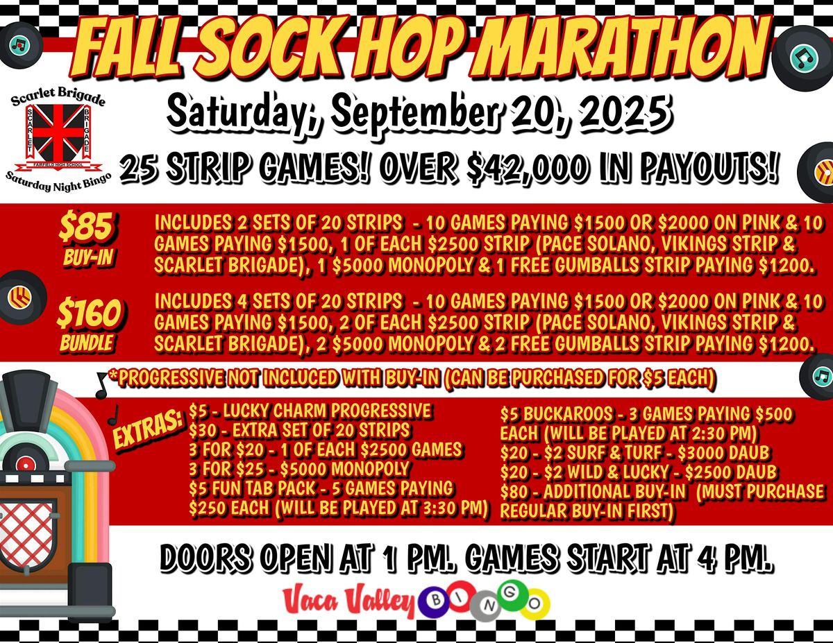 SBBB Fall Sock Hop Bingo Marathon