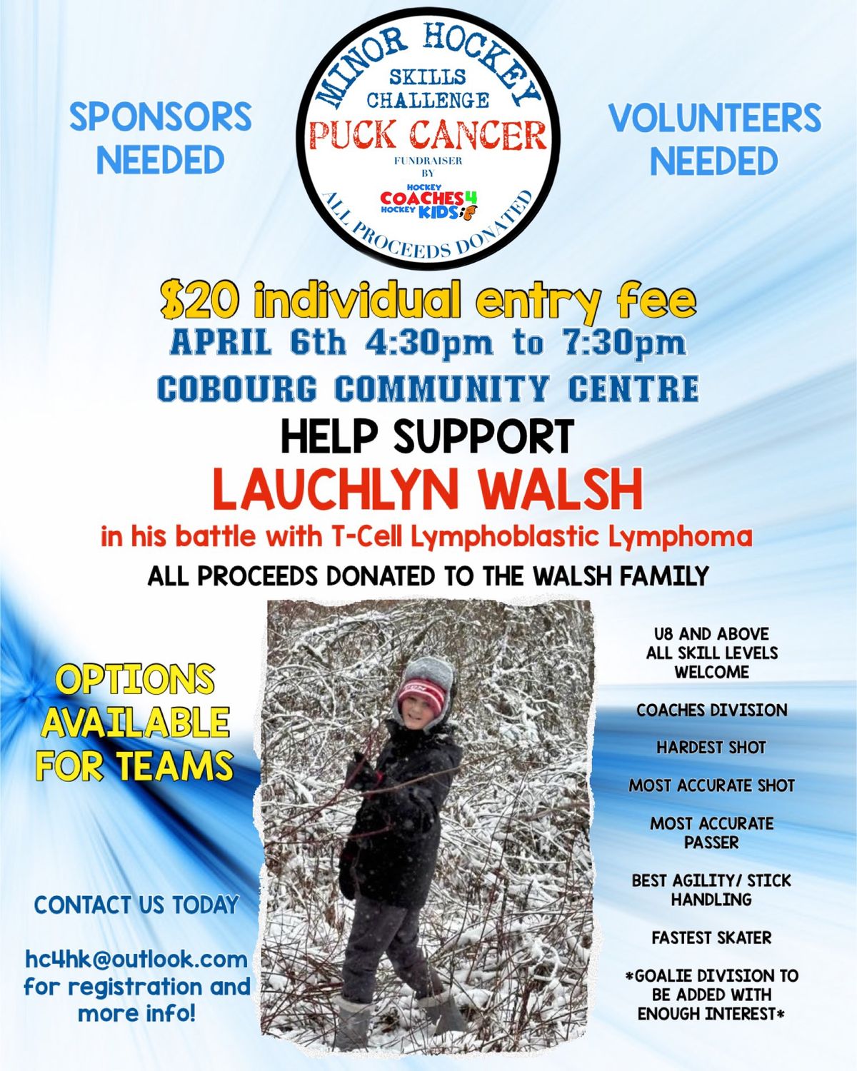 MINOR HOCKEY SKILLS CHALLENGE FUNDRAISER FOR LAUCHLYN WALSH