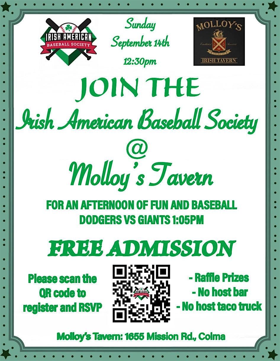 Dodgers @ Giants view party w\/ host, Irish American Baseball Society