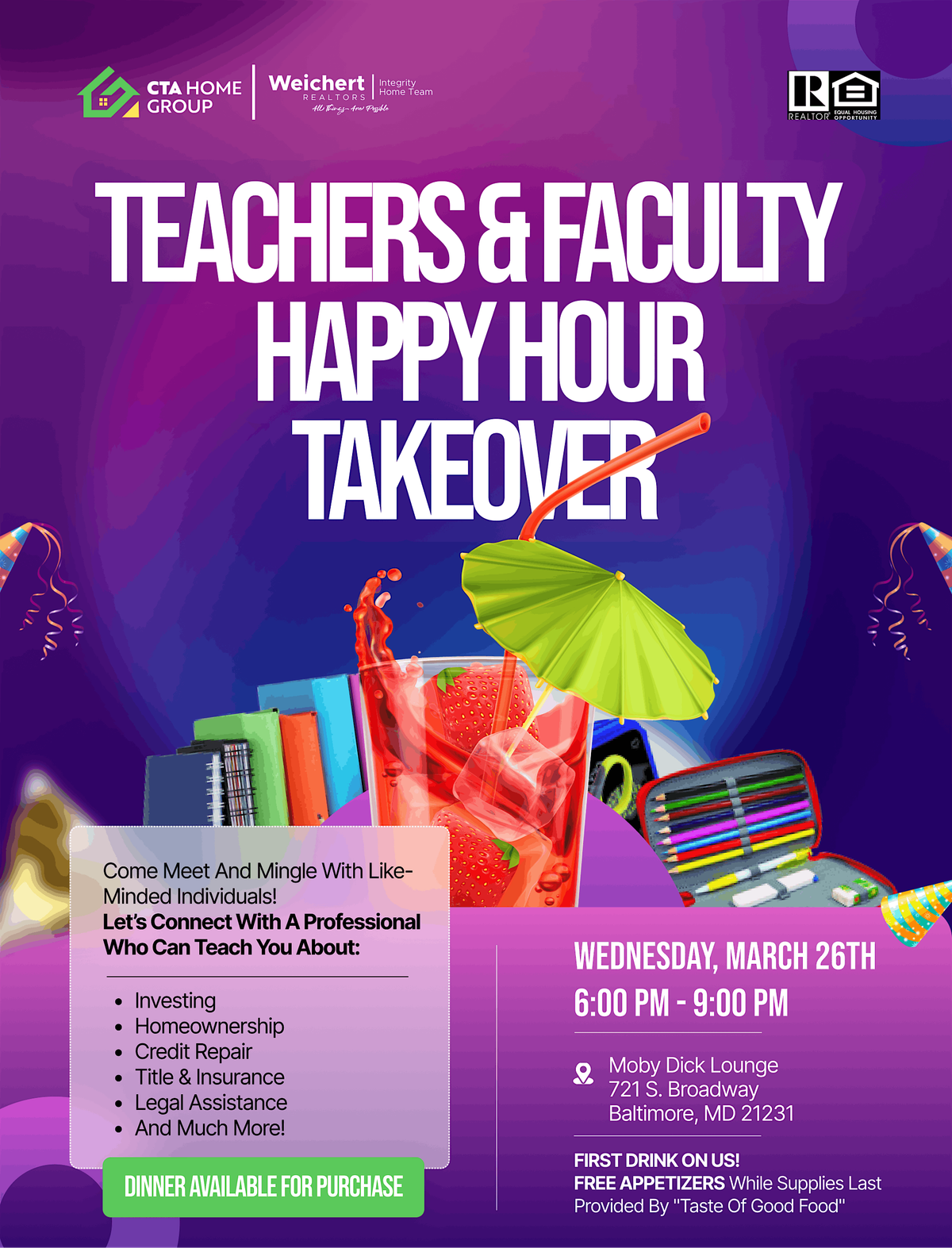 Teachers & Faculty Happy Hour Event