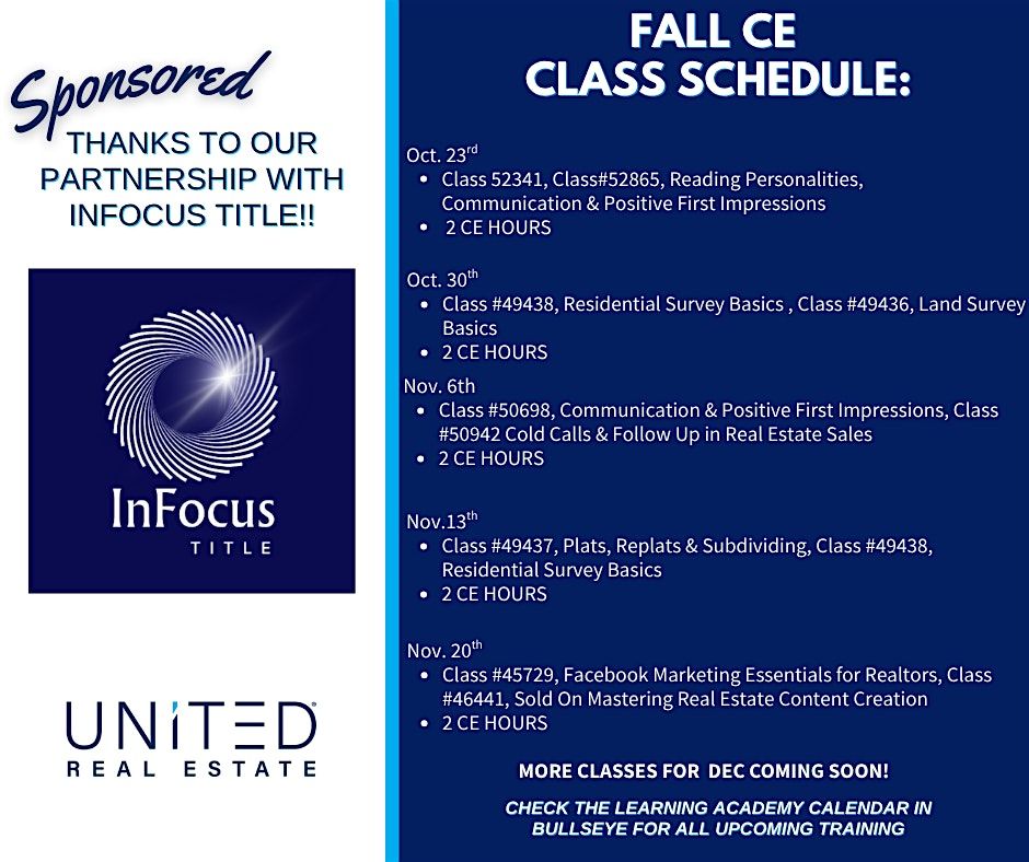 CE: Class# 45729, 46441, hosted by InFocus Title