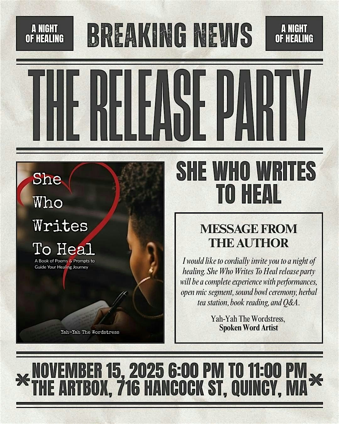 She Who Writes To Heal: Vol. 1 - Release Party