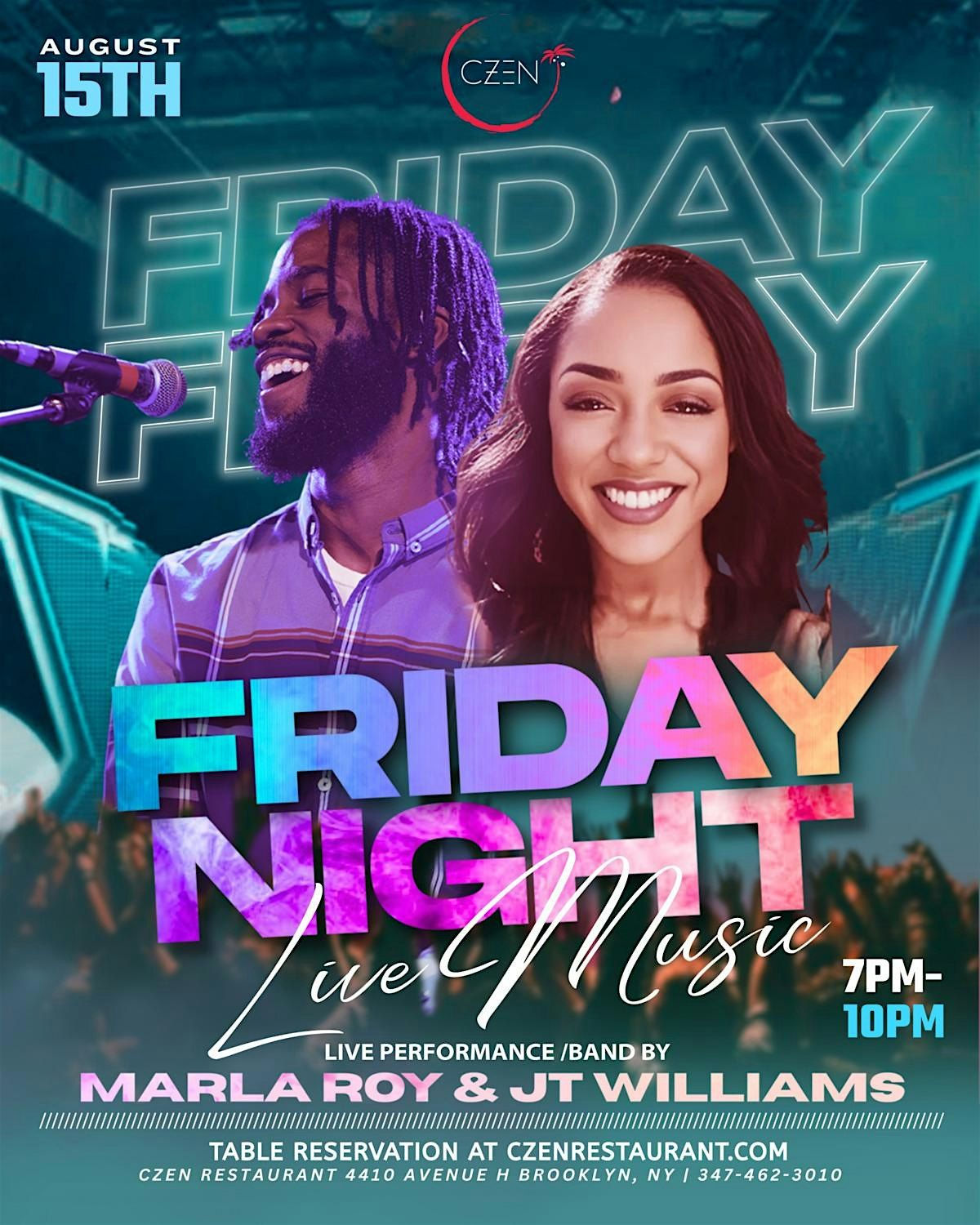 Friday Night Live Music with Marla Roy & JT Williams at CZEN Brooklyn