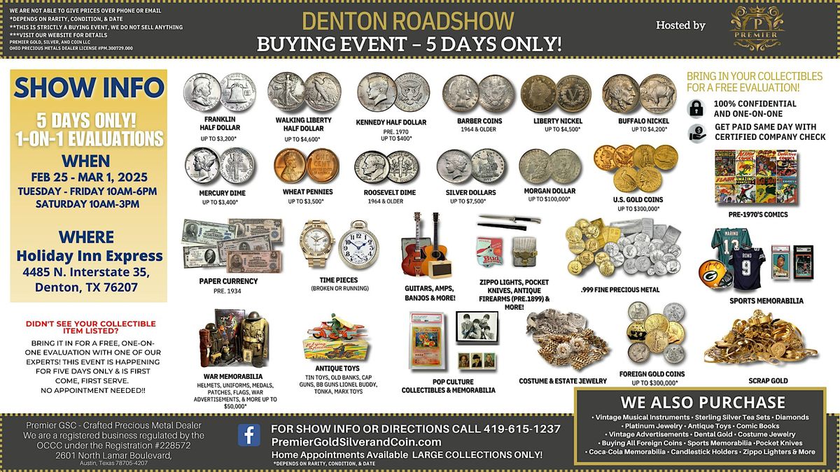 Denton, TX ROADSHOW: Free 5-Day Only Buying Event!