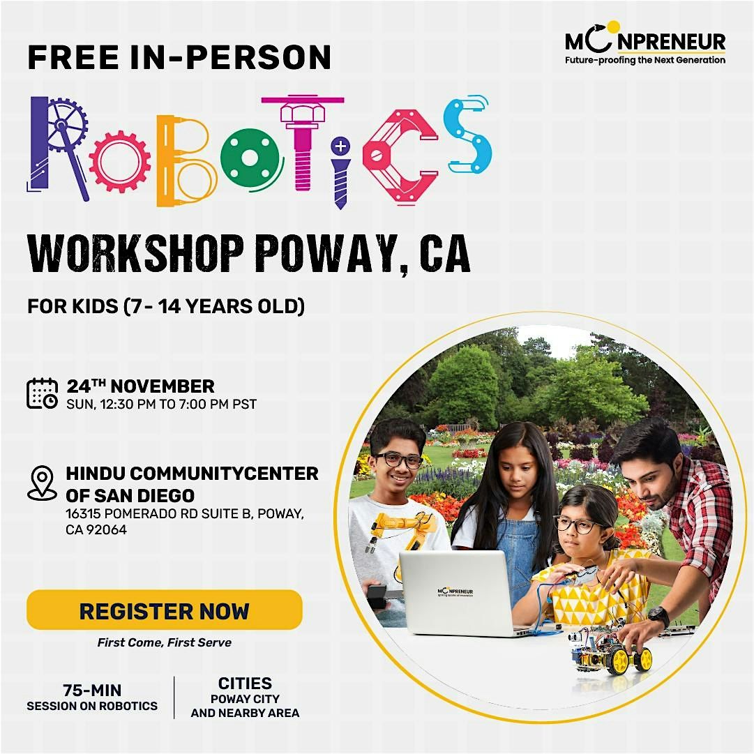 In-person Free Robotics Workshop For Kids at Poway, CA