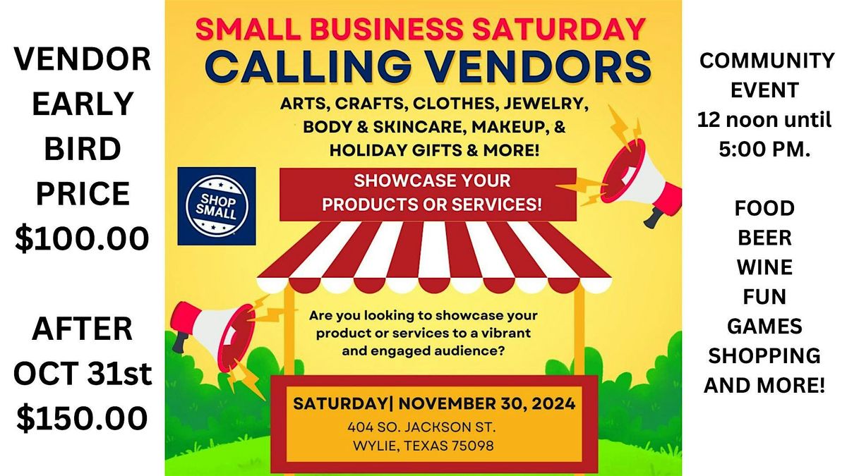 SMALL BUSINESS SATURDAY \/ CALLING ALL VENDORS \/ SHOP SMALL HOLIDAY EXPO