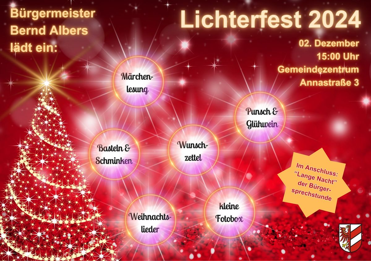 Lichterfest im Rathaus (danach: Lange Nacht der B\u00fcrgersprechstunde mit B\u00fcrgermeister Bernd Albers)