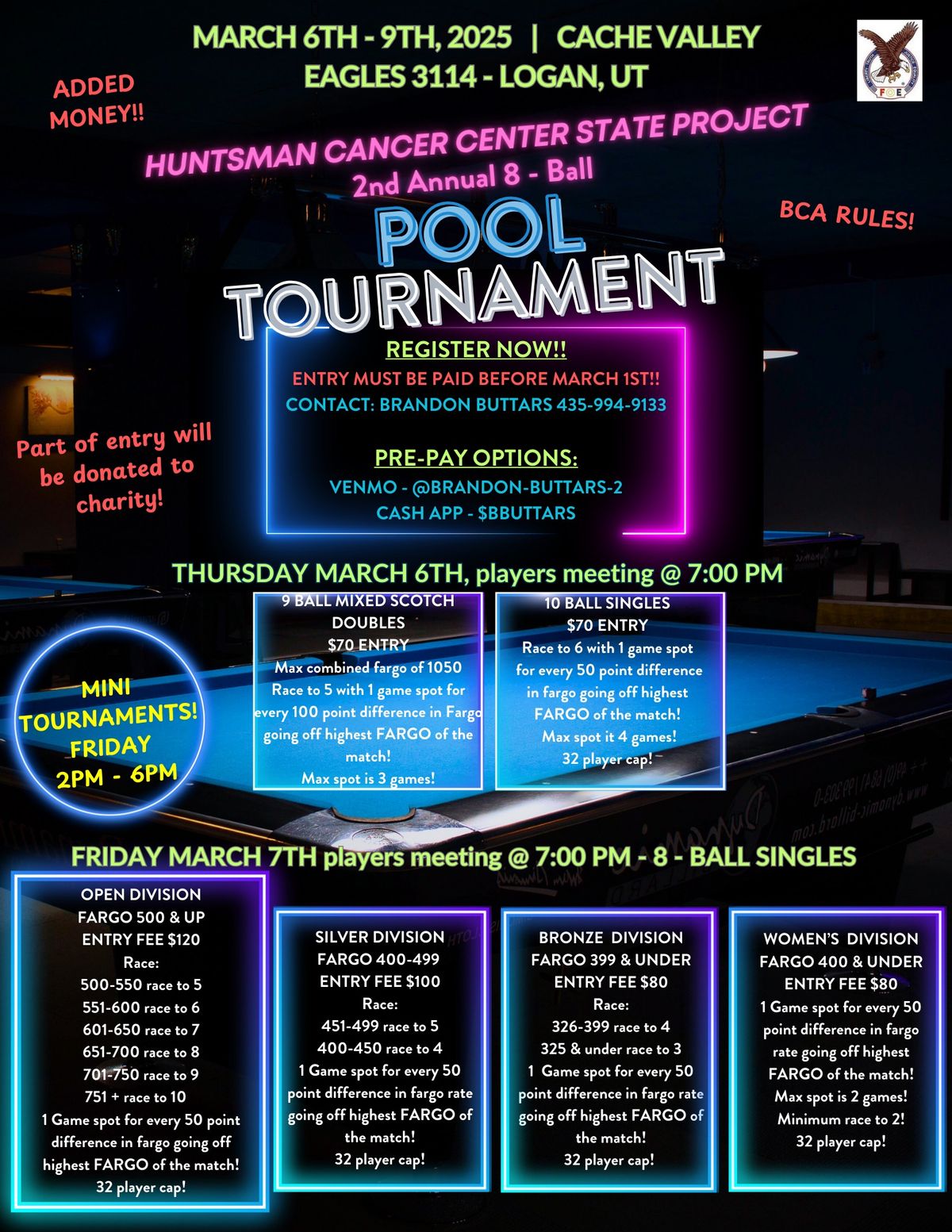 Cache Valley Eagles 3114 2nd Annual 8-Ball Pool Tournament 