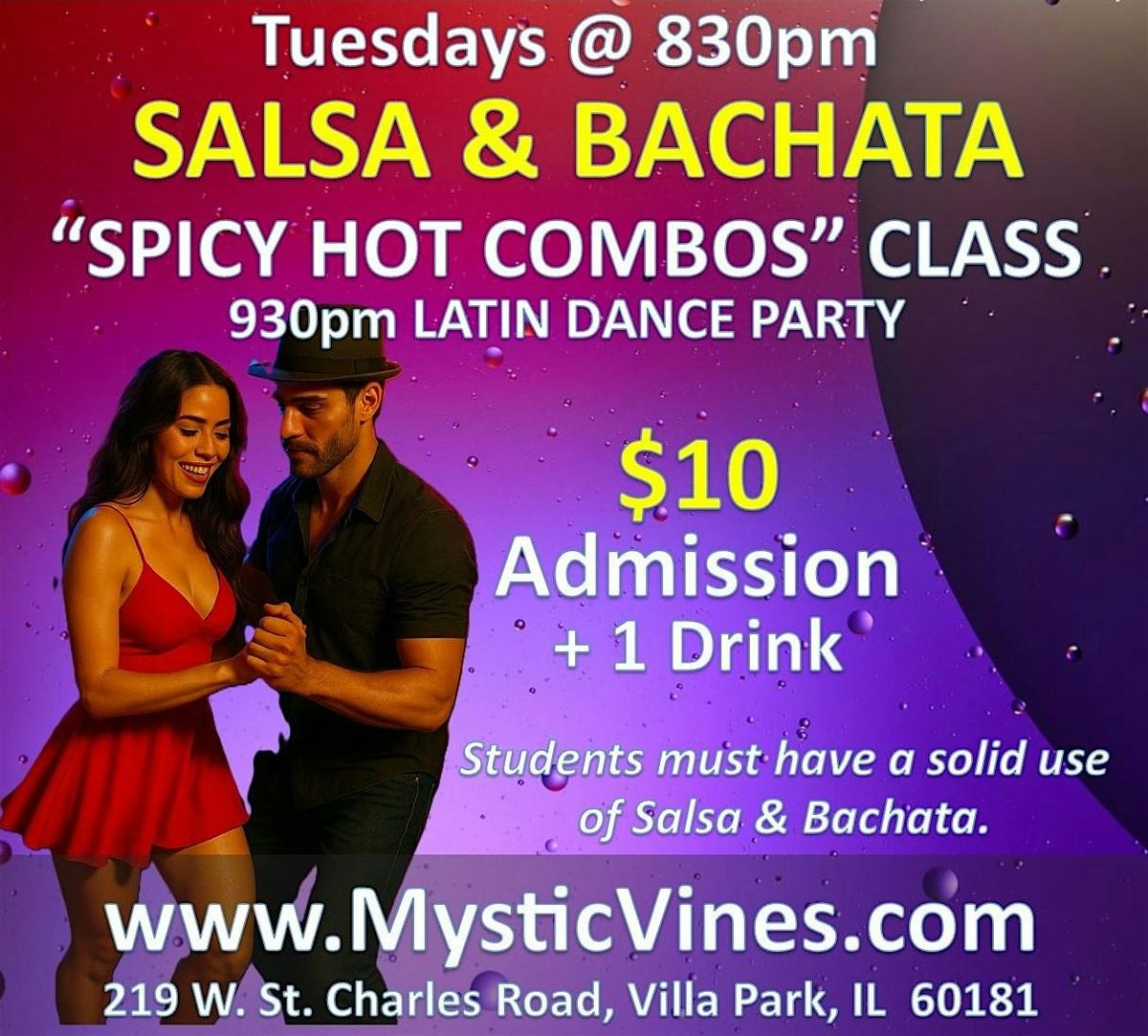 Tuesday Salsa & Bachata "Spicy Hot Combo Class" - 1 Drink Included