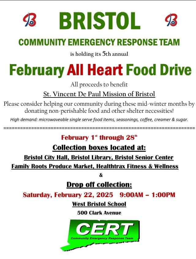 Bristol CERT 5th Annual February All Heart Food Drive