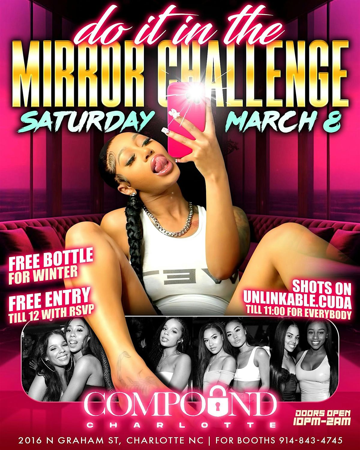 Do it in the mirror challenge! $550 2 bottles! $5 drinks! $5 shots