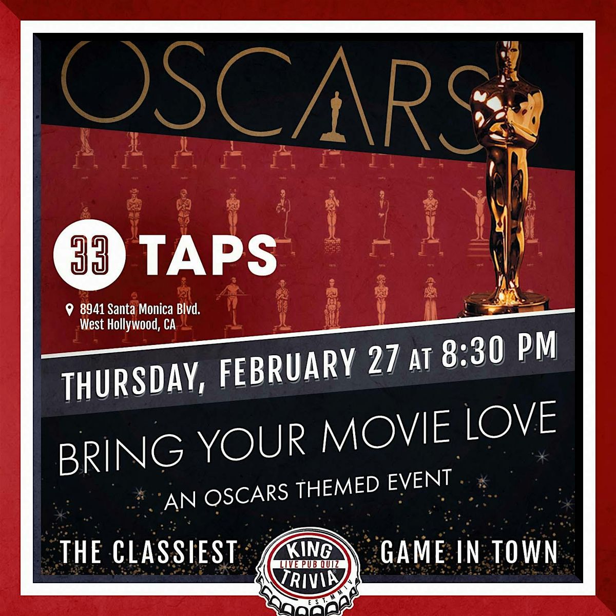 The Oscar's Trivia Night at 33 Taps West Hollywood